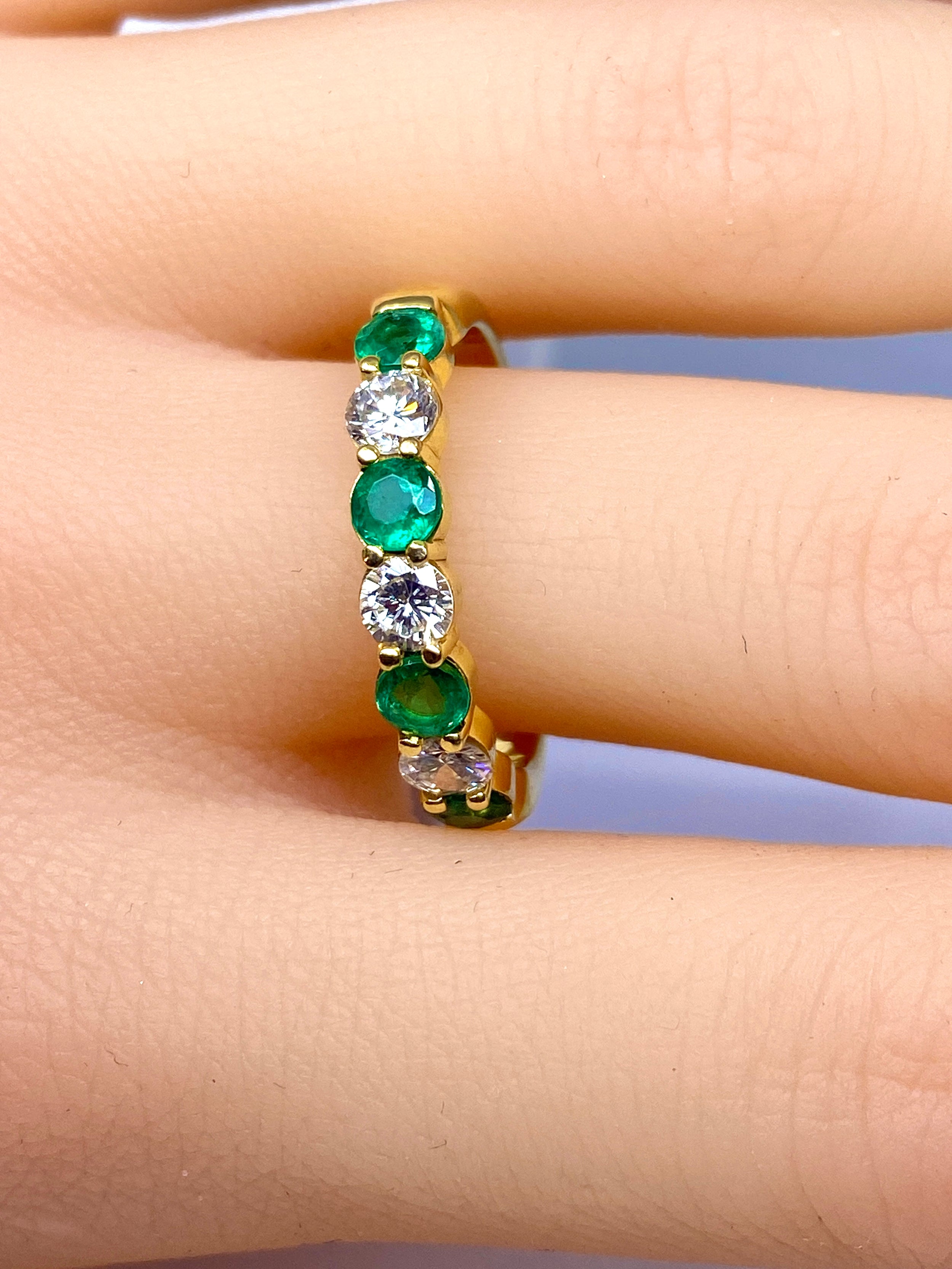 Yellow Gold Wedding Band with Emeralds and Diamonds
