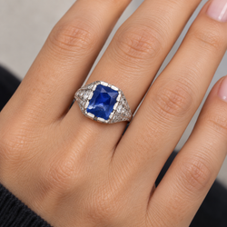 Cocktail Ring in Platinum, Sapphire, and Diamonds