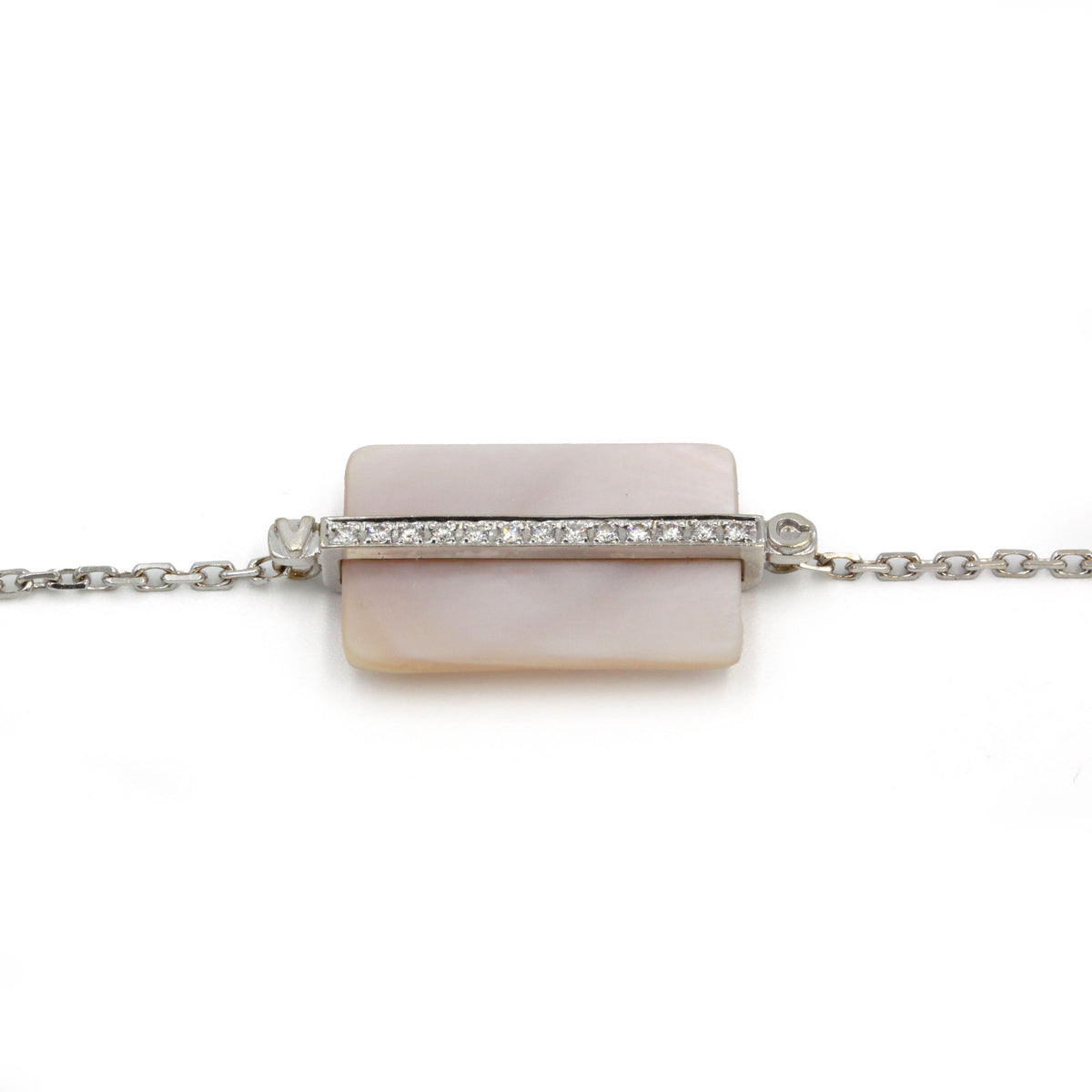 VICTORIA CASAL "Étiquette" Bracelet in white gold, Mother-of-pearl, and Diamonds