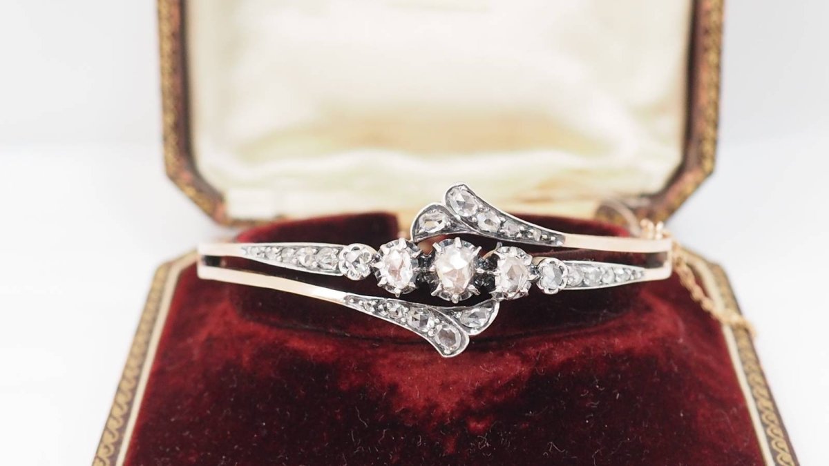 Rose Gold, Silver, and Diamond Bangle Bracelet