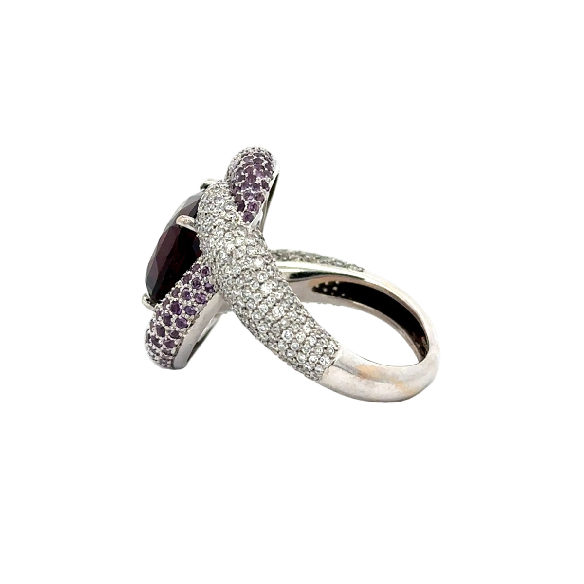 "Entourage" Ring in White Gold, Garnet, Amethyst, and Diamonds