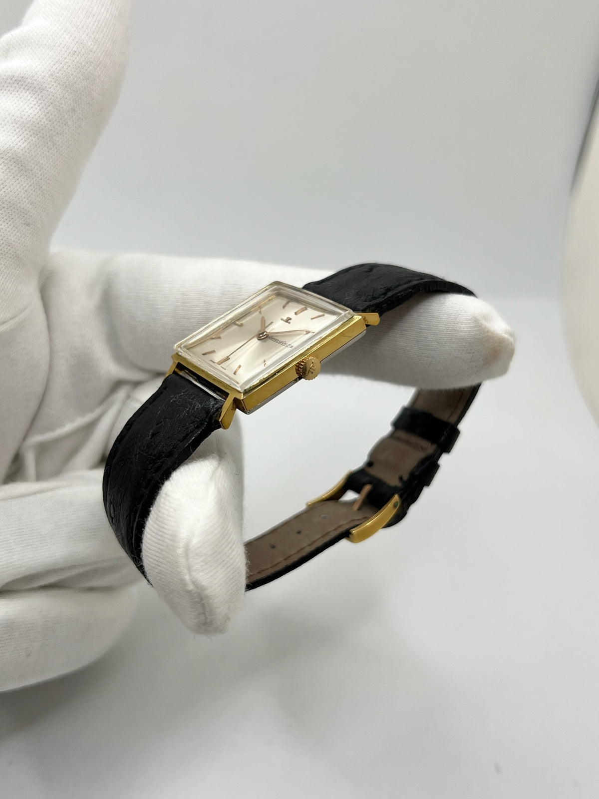 JAEGER-LECOULTRE "Vintage Carrée" Watch in Gold-plated, Silver, Steel, and Leather