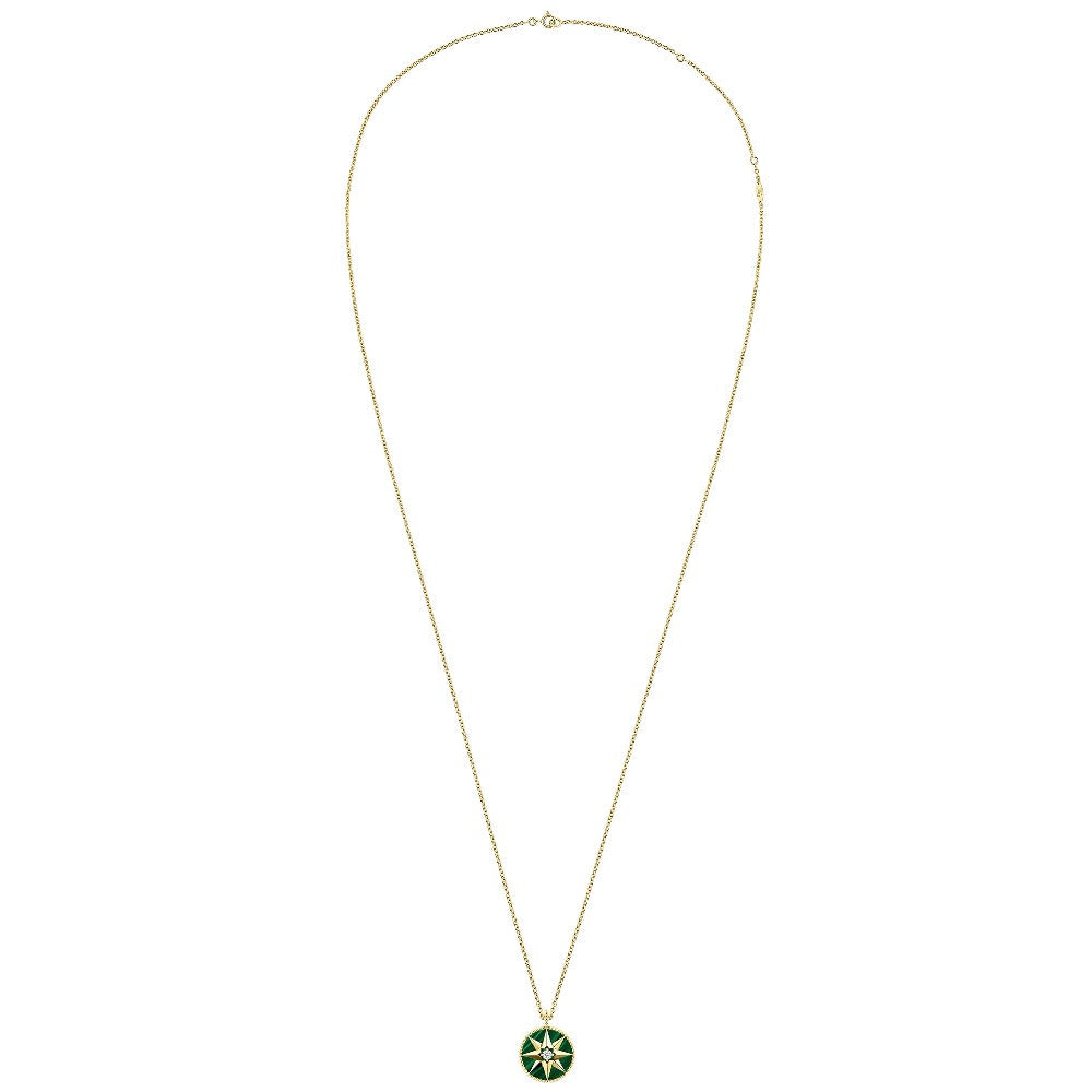 Collier Pendentif DIOR Rose des Vents MM en or jaune, malachite et diamant