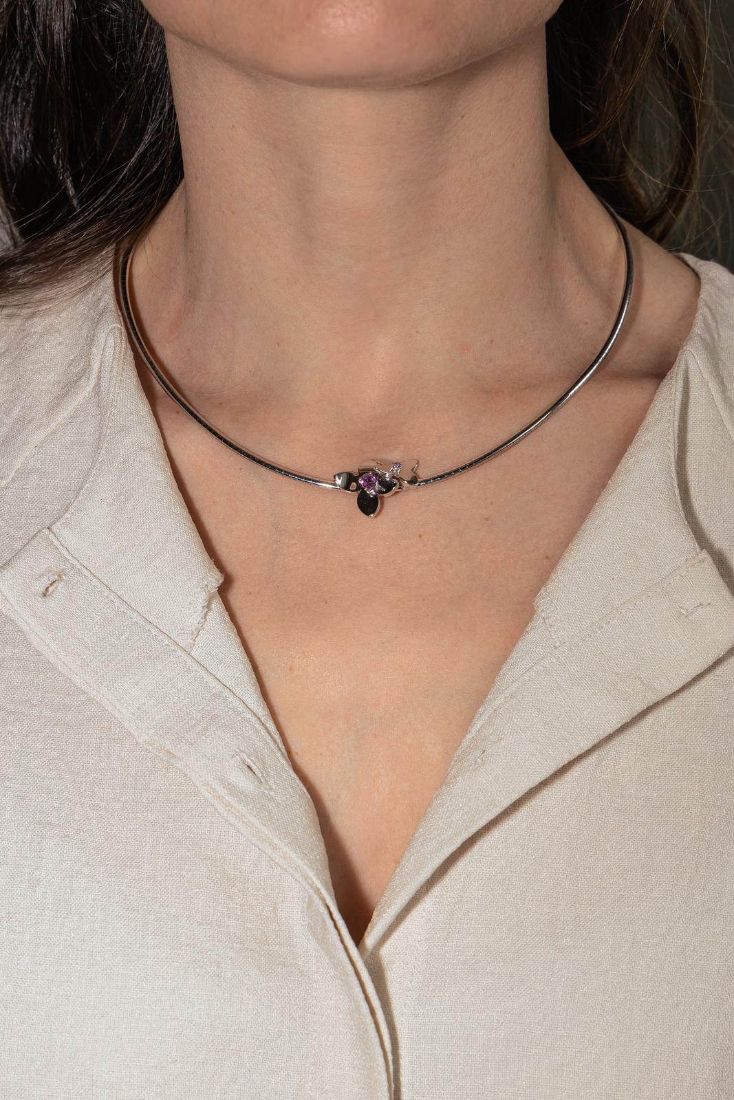 Collier Or blanc Saphir rose