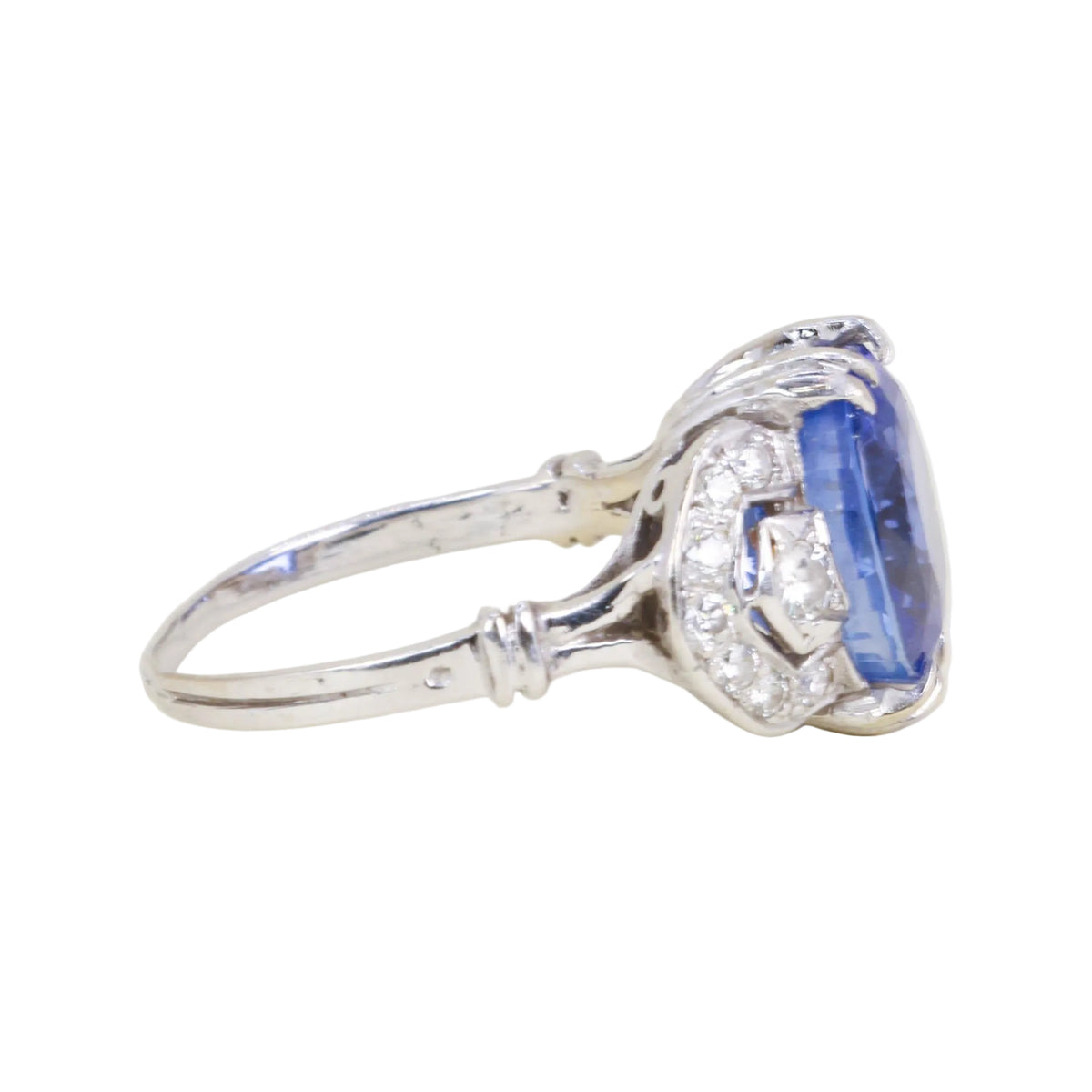 Platinum, sapphire, and diamond ring