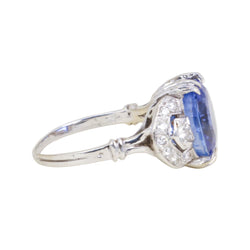 Platinum, sapphire, and diamond ring
