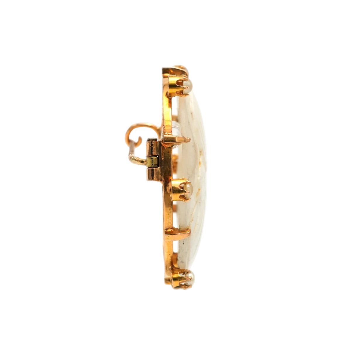 Yellow Gold Brooch with Pearls and a Cameo