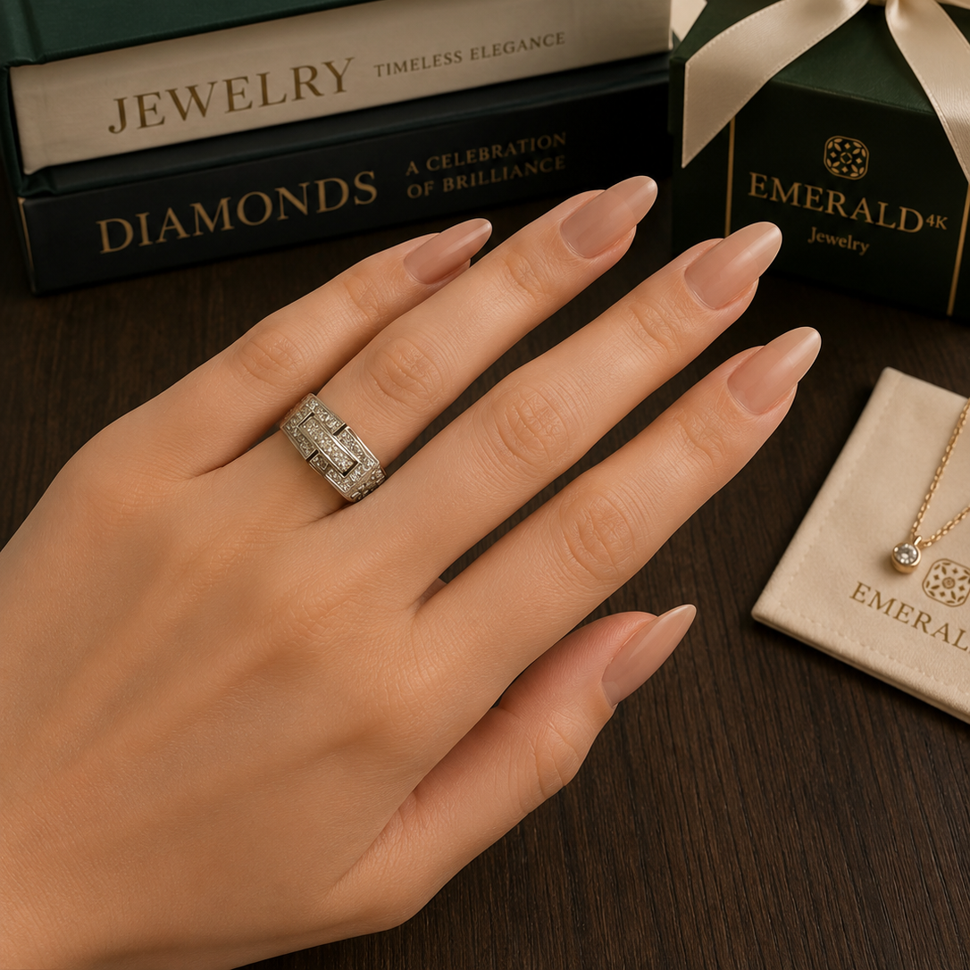 White Gold Signet Ring with Diamonds
