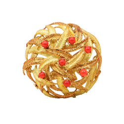 Yellow Gold and Coral Brooch