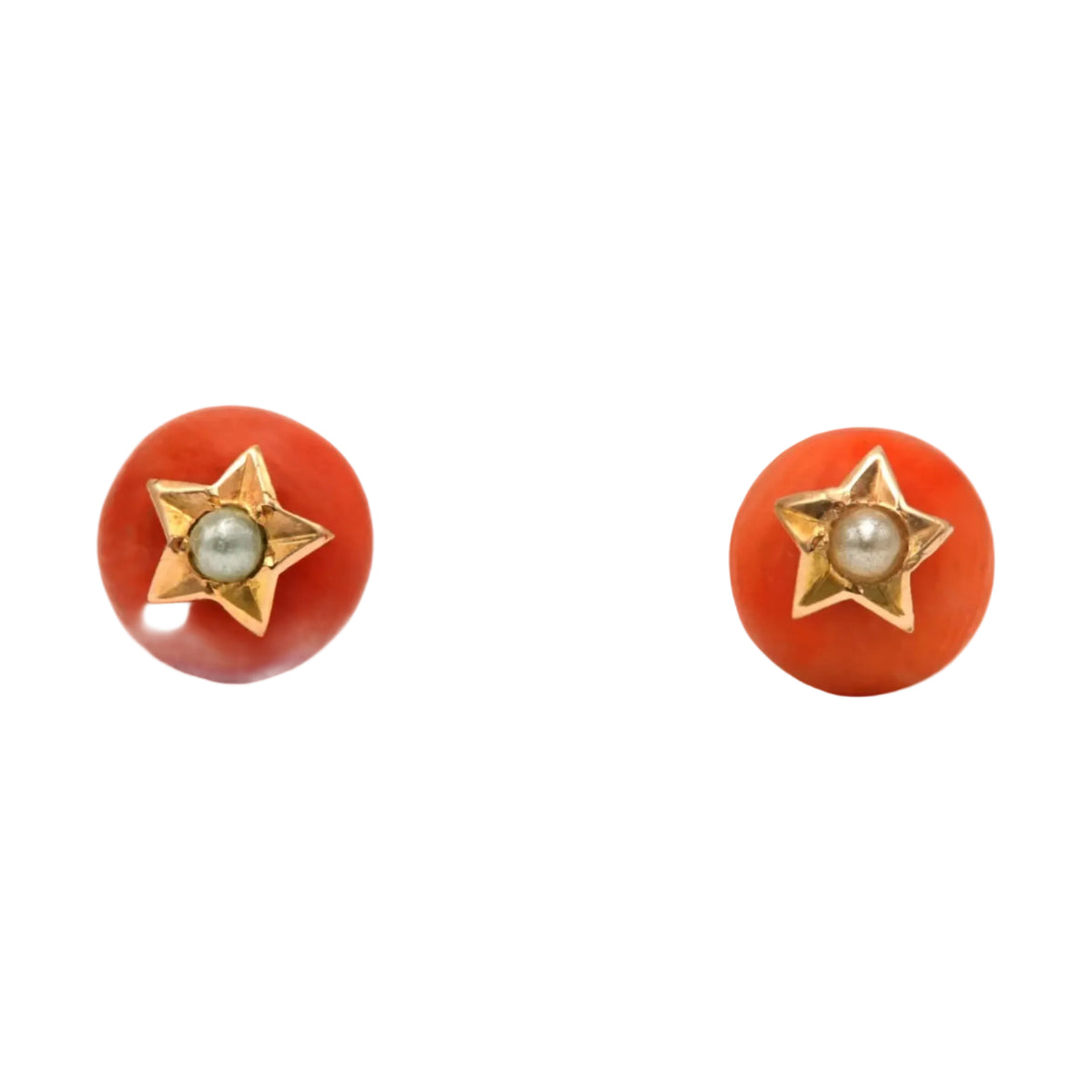 Yellow Gold Earrings with Coral and Pearls