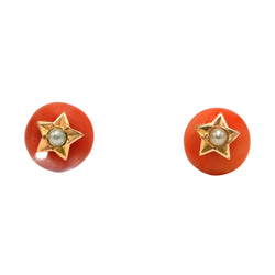 Yellow Gold Earrings with Coral and Pearls