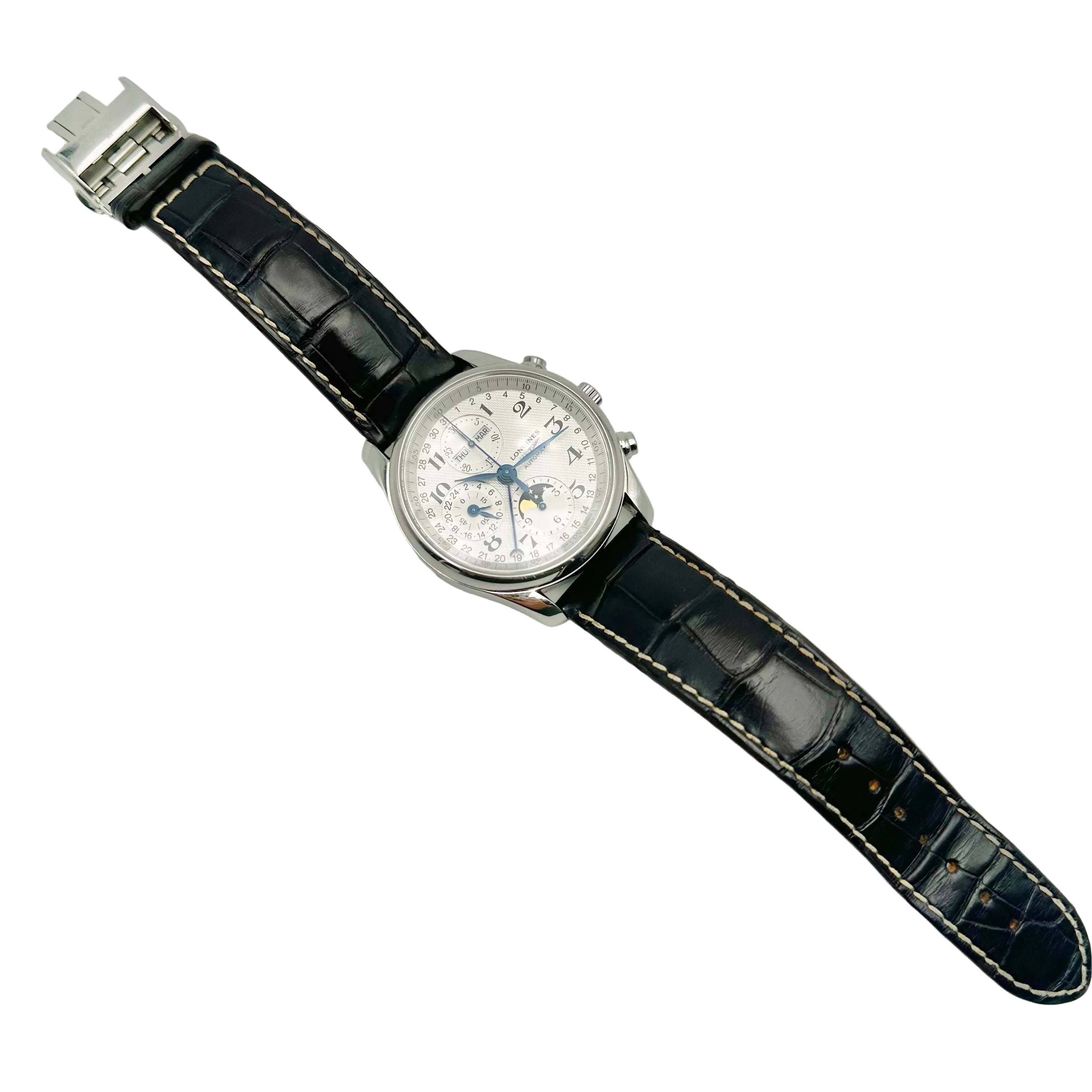 Watch LONGINES "Chrono Moonphase Master Collection" in steel and leather