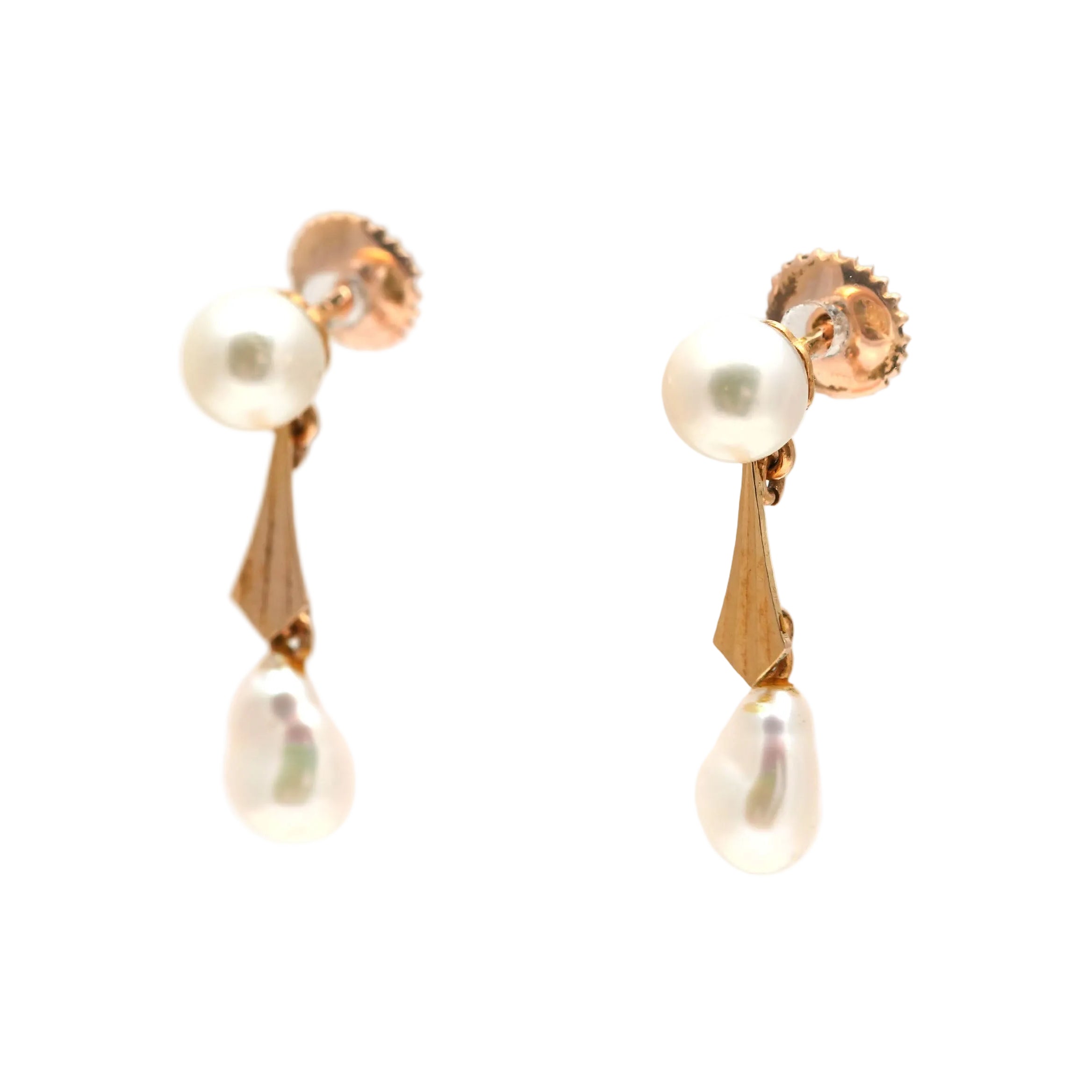 Yellow Gold and Pearl Drop Earrings