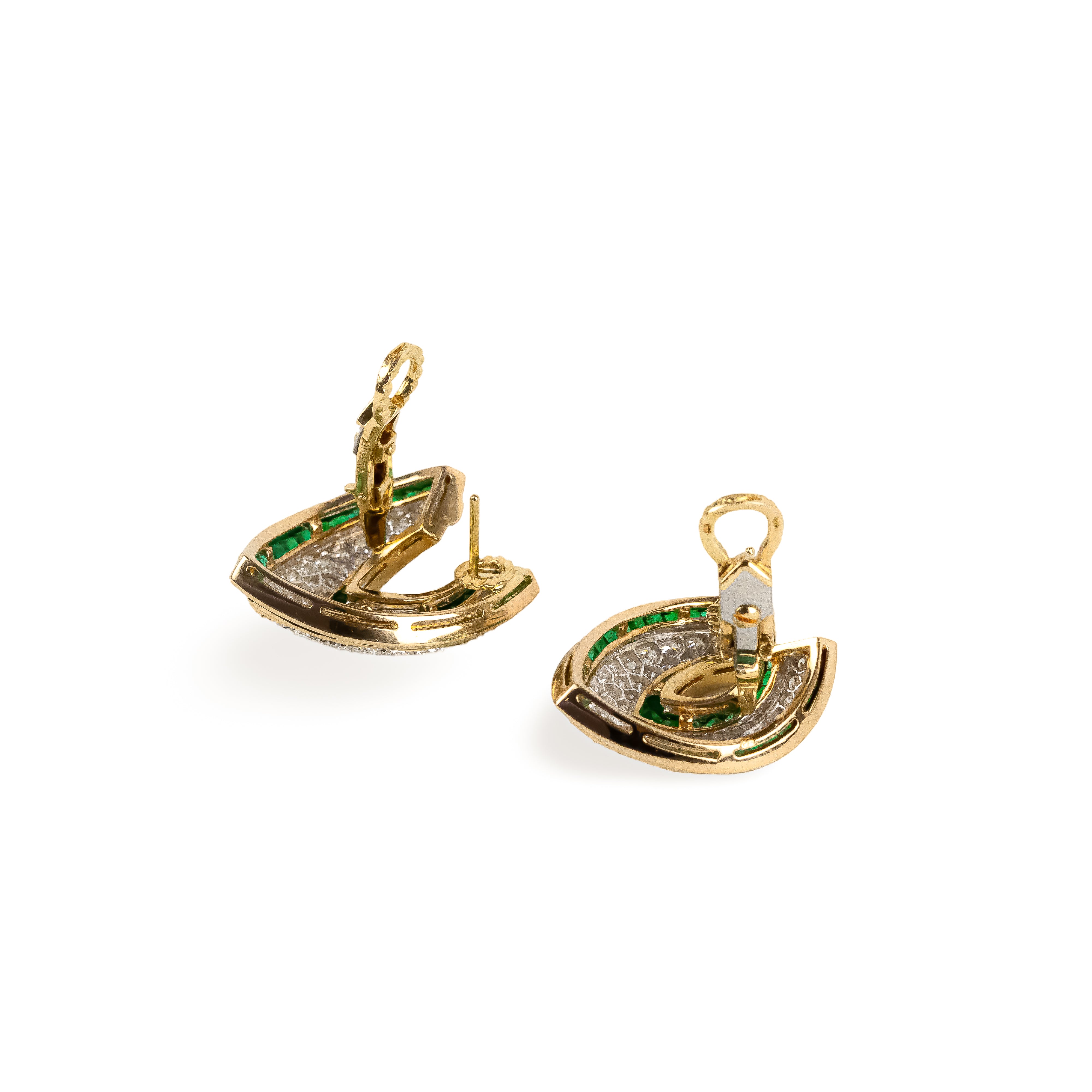 TIFFANY & CO. Yellow Gold Clip-On Earrings with Emeralds and Diamonds