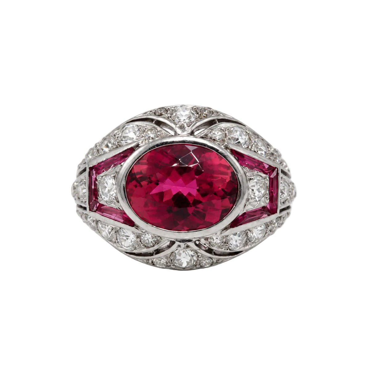 Dome Ring in Platinum, Tourmaline, and Diamonds