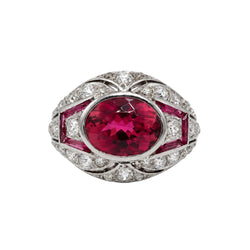 Dome Ring in Platinum, Tourmaline, and Diamonds