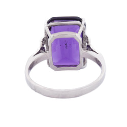 Platinum Solitaire Ring with Amethyst and Diamonds
