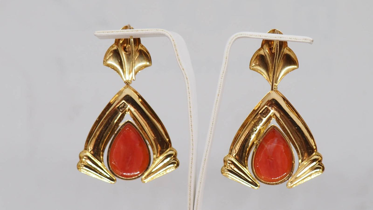 Yellow Gold and Coral Drop Earrings