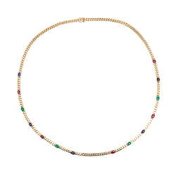 Long Necklace in Yellow Gold with Emeralds, Sapphires, and Rubies