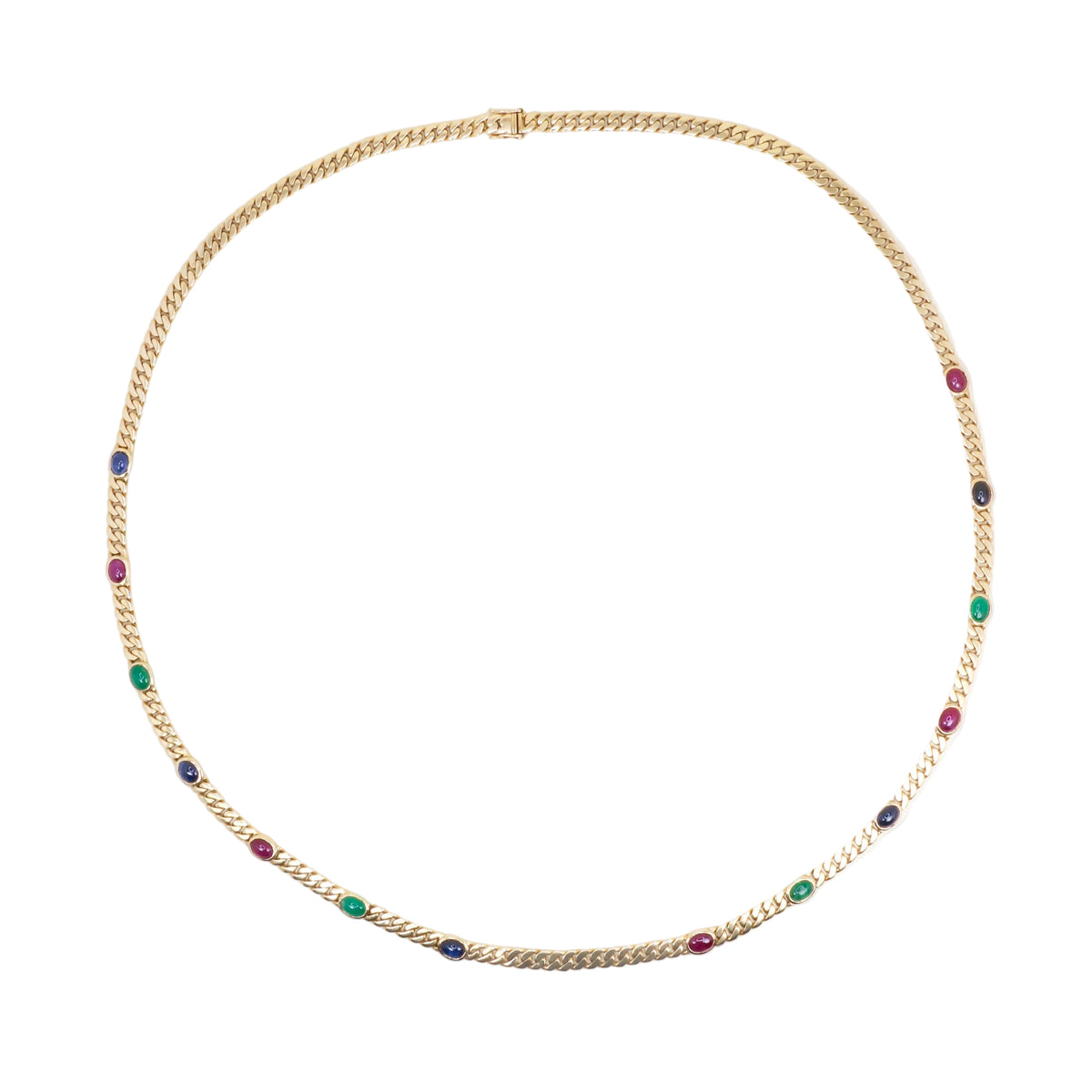 Long Necklace in Yellow Gold with Emeralds, Sapphires, and Rubies