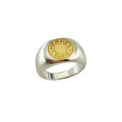 HERMÈS "Clou de selle" Signet ring in Silver and Yellow gold