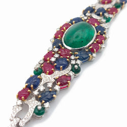 Tutti Frutti "Indian Dream" Bracelet, Emerald Cabochon, Rubies, Sapphires, and Diamonds, 18k Gold