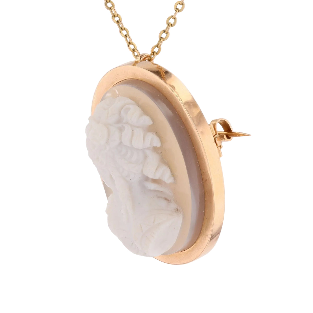 Rose Gold Brooch Pendant with Cameo and Agate
