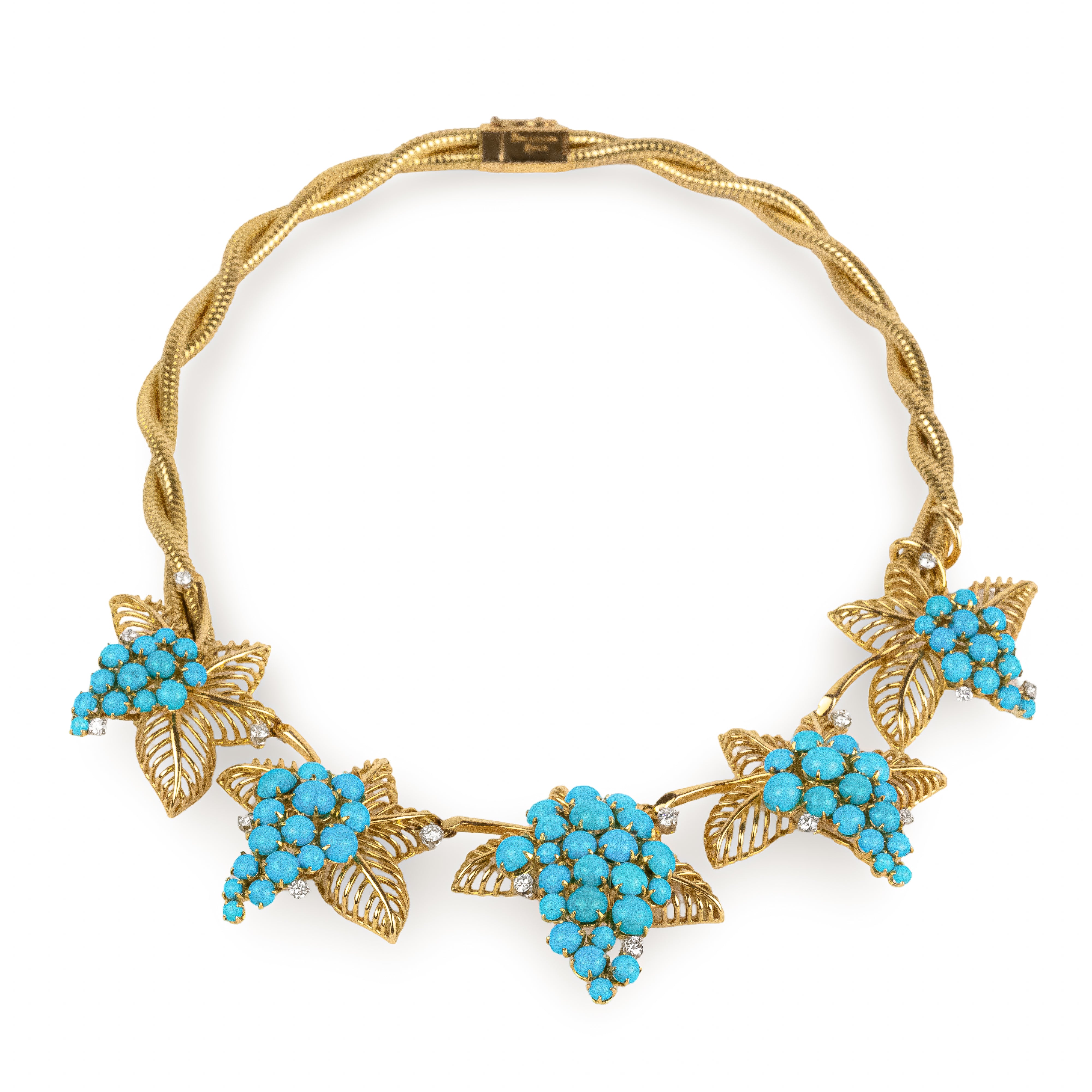 Collier BOUCHERON tubogas en or jaune et turquoises