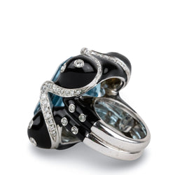 Bague Cocktail ANDRÉOLI Santa Maria en or blanc, résine, aigue-marine et diamants