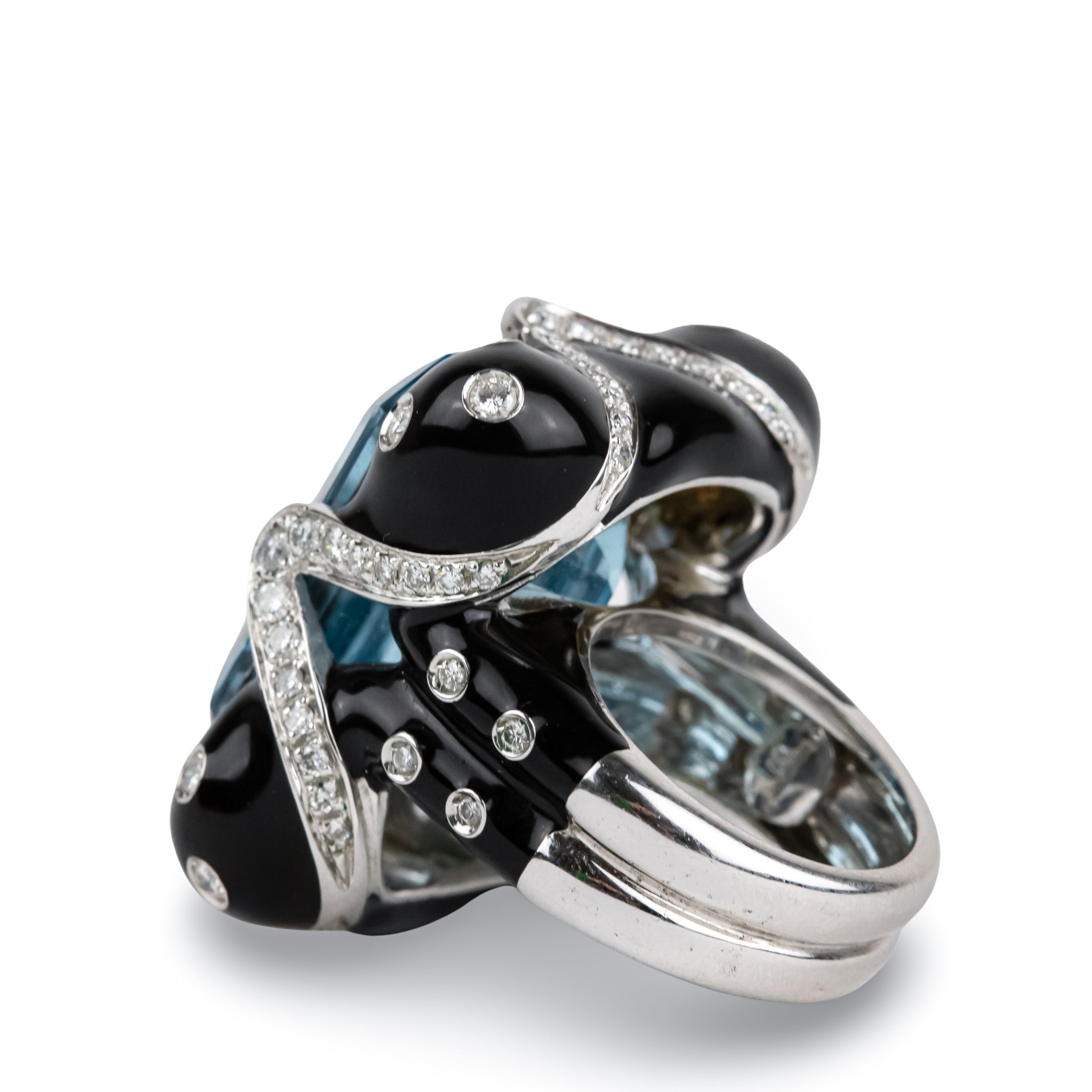 Bague Cocktail ANDRÉOLI Santa Maria en or blanc, résine, aigue-marine et diamants