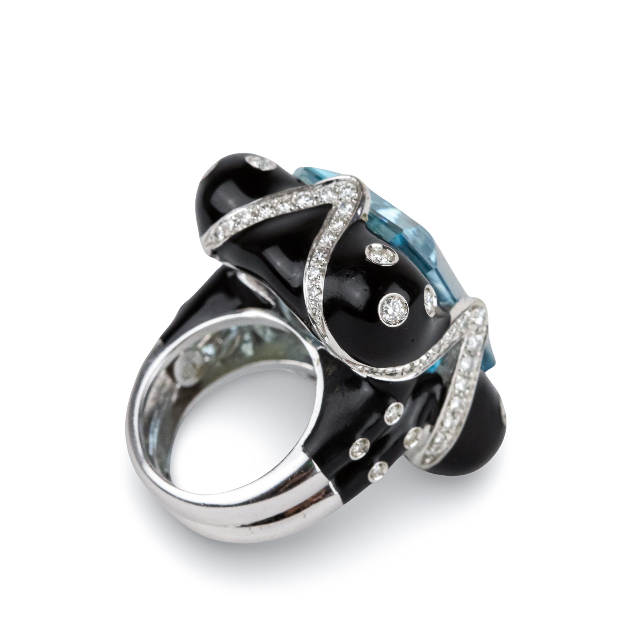 ANDRÉOLI “Santa Maria” Cocktail Ring in white gold, resin, aquamarine and diamonds