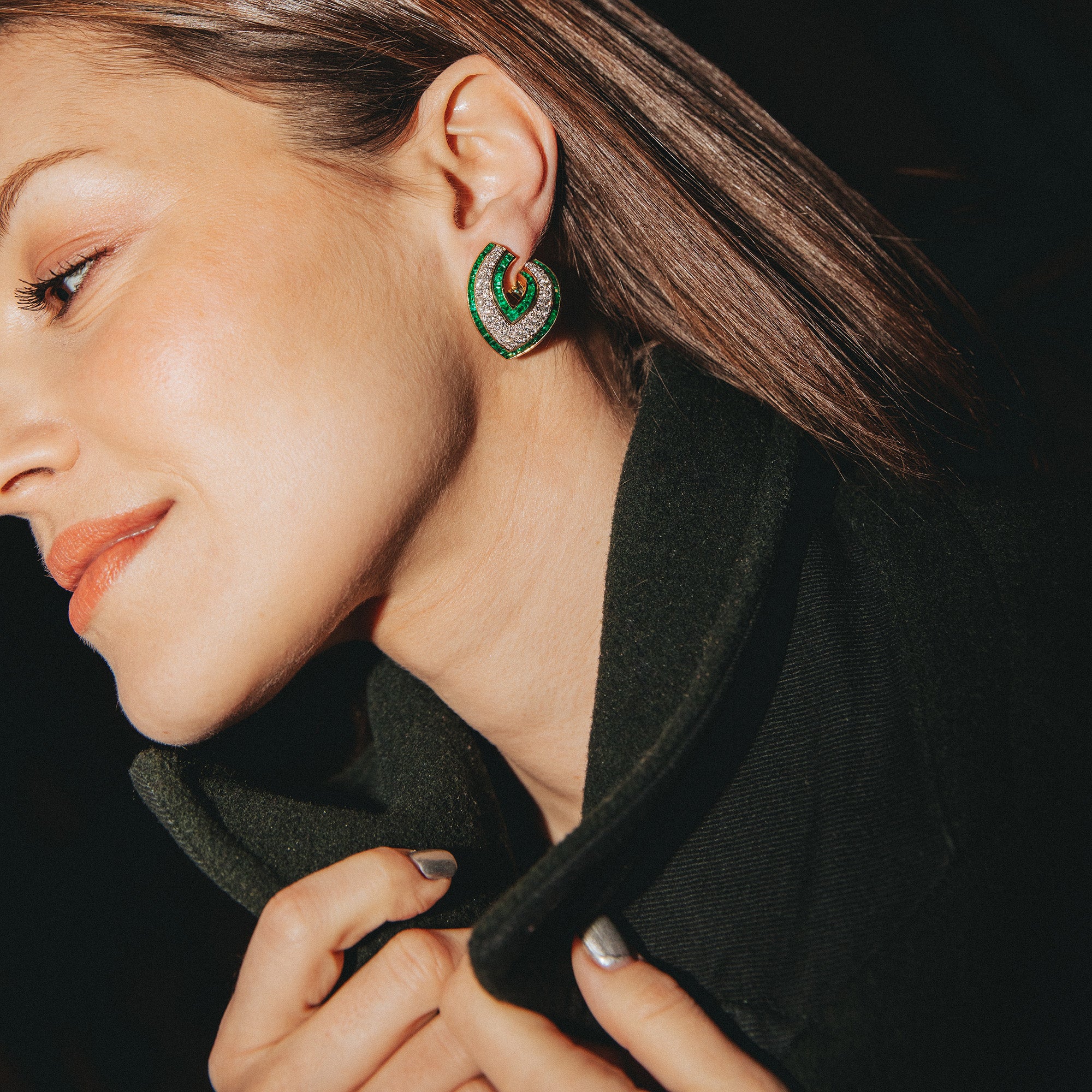 TIFFANY & CO. Yellow Gold Clip-On Earrings with Emeralds and Diamonds