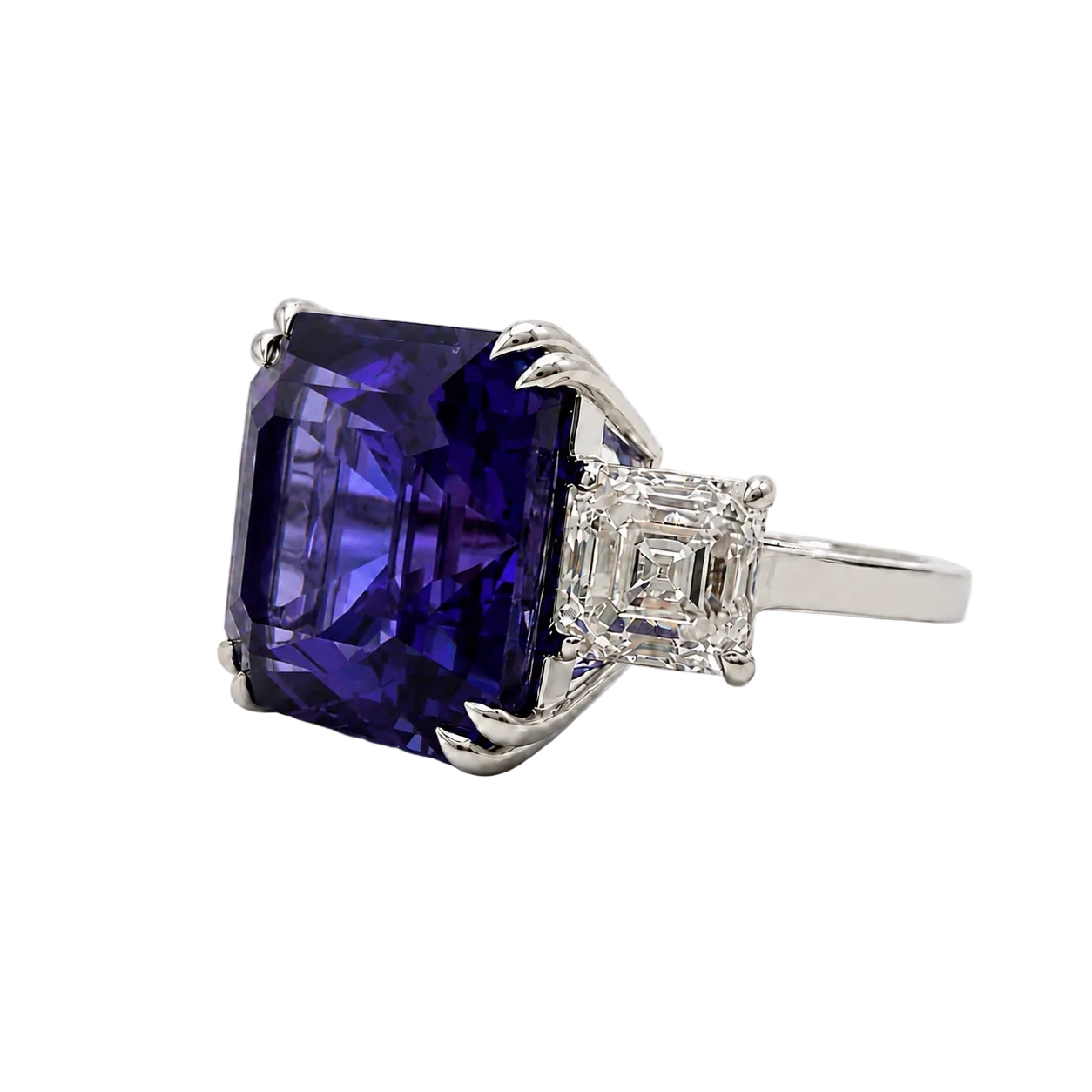 Trilogy Ring in White Gold, Tanzanite, and Diamonds