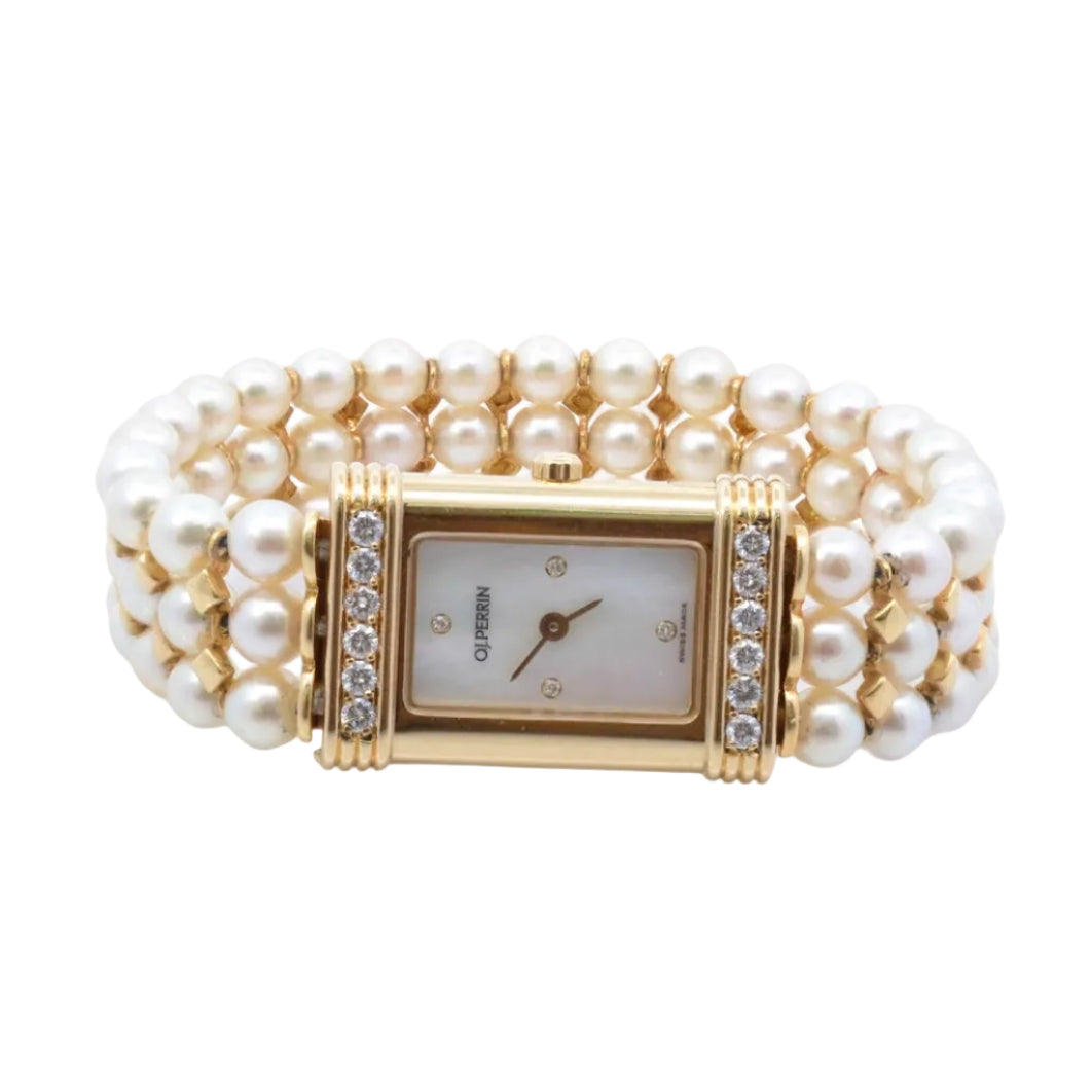 OJ Perrin Watch in Yellow gold, Pearls, and Diamonds