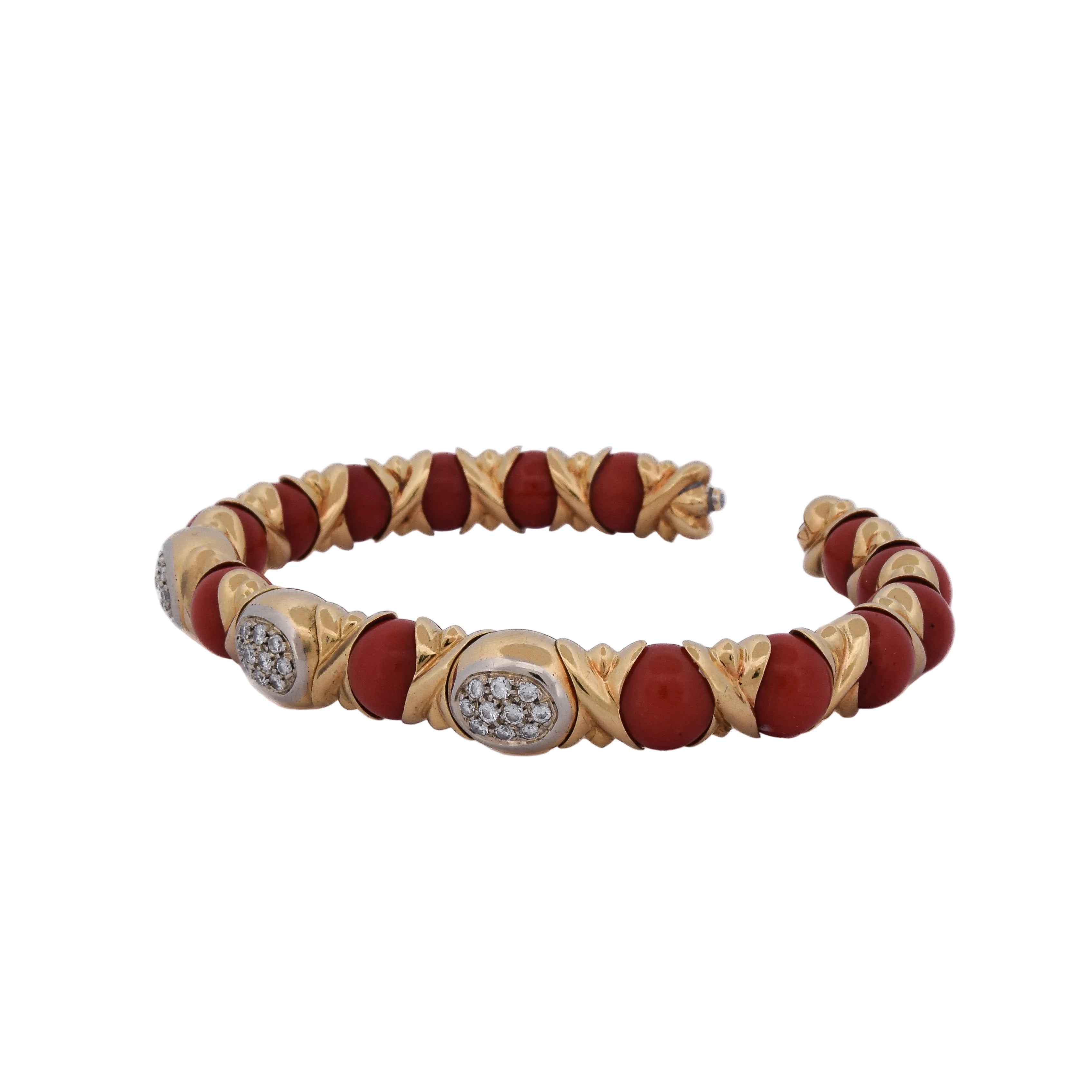 Bracelet Bangle CHANTECLER CAPRI in Yellow gold, Coral and Diamonds