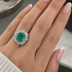 Cocktail Ring in Platinum, Emerald, and Diamonds