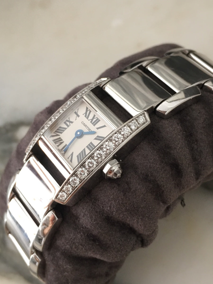 CARTIER "Tankissime" PM Watch in white gold, steel, and diamonds