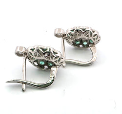 Platinum Lever-back Earrings with Emeralds and Diamonds