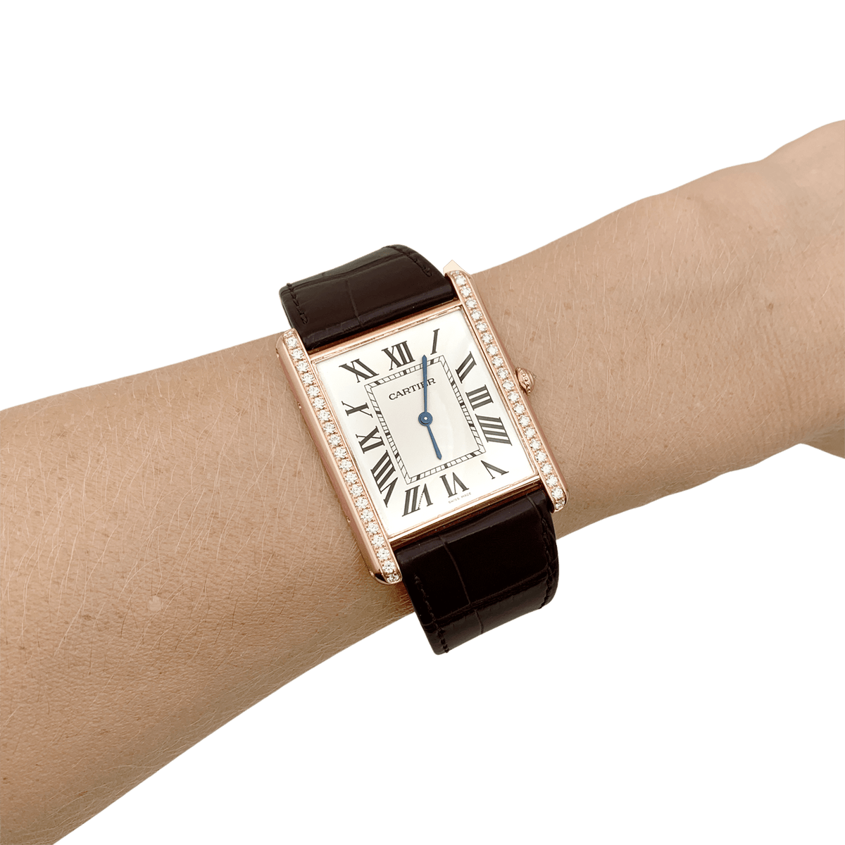 CARTIER "Tank Louis Cartier" XL Watch in rose gold, stainless steel, and diamonds