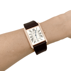 CARTIER "Tank Louis Cartier" XL Watch in rose gold, stainless steel, and diamonds