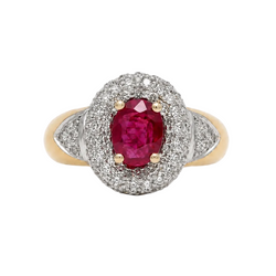 Entourage Ring in white gold, yellow gold, rubies, and diamonds