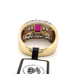 Tank Ring in yellow gold, rubies, and diamonds