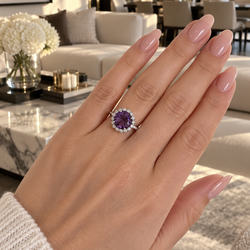 "Entourage" Ring in White Gold, Amethyst, and Diamonds