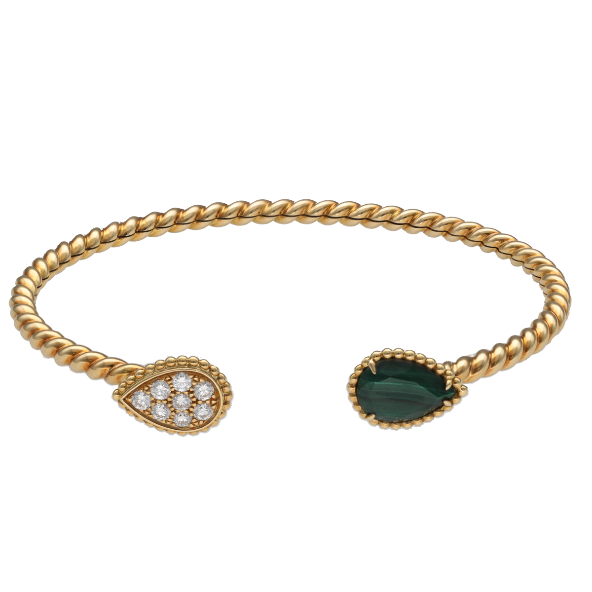 BOUCHERON "Serpent Bohème" bangle in yellow gold, Malachite, and Diamonds