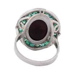 Cocktail Ring in Platinum, Opal, and Emeralds