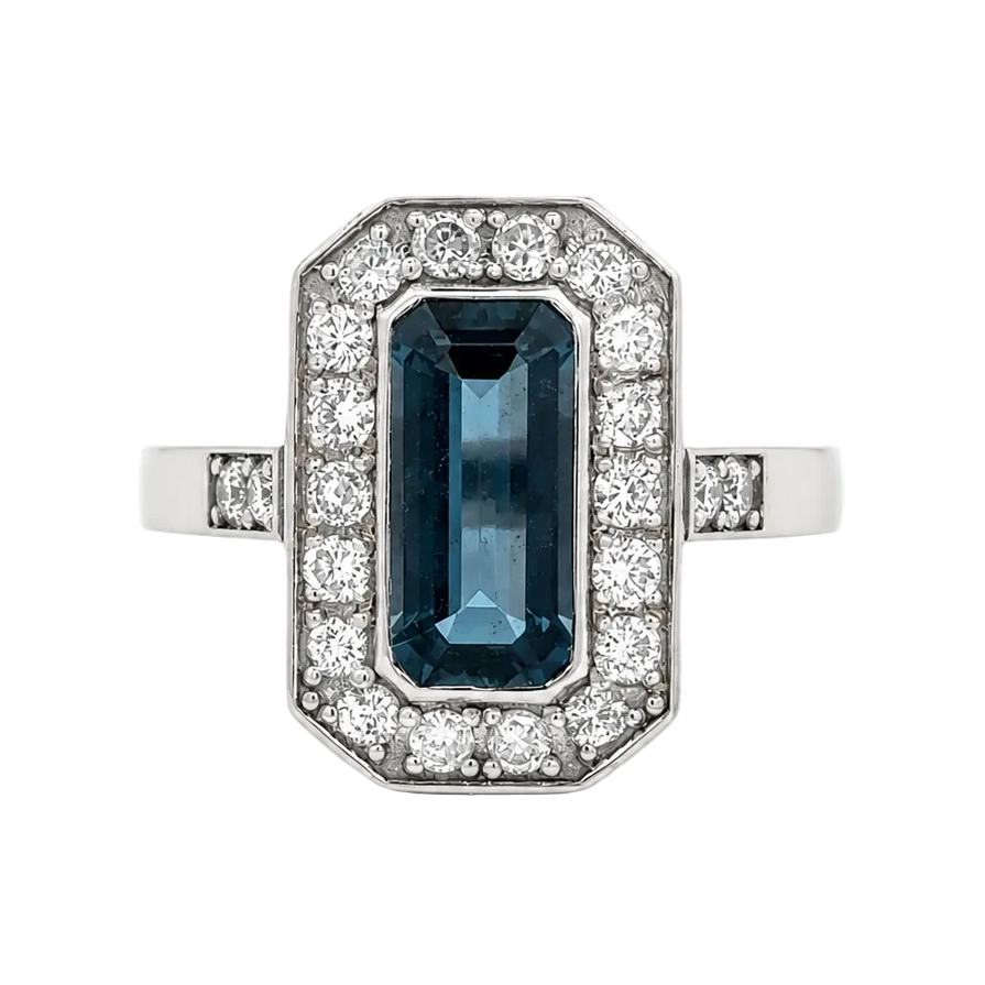 "Entourage" Ring in White Gold, Topaz, and Diamonds