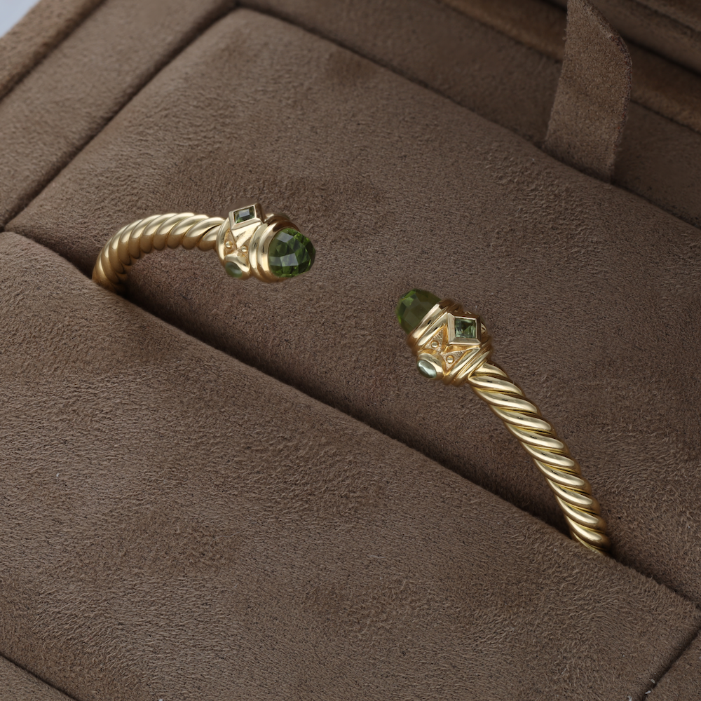 DAVID YURMAN "Renaissance Cable Spira" Bangle in Yellow Gold with Cabochons