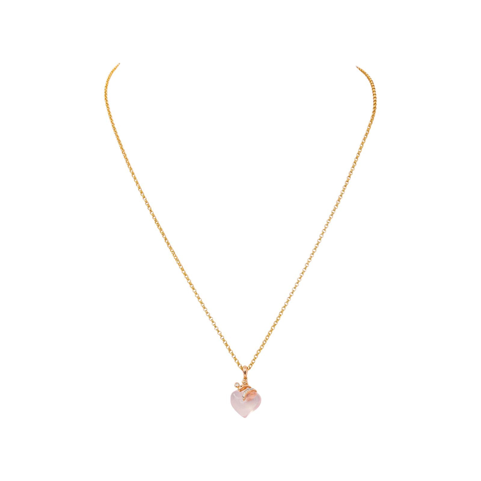 Yellow Gold Necklace with Rose Quartz