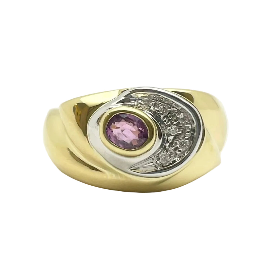Bague en or blanc, or jaune, rubis et diamants