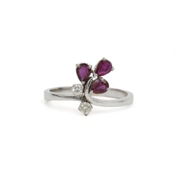 White gold ring with diamonds and rubies